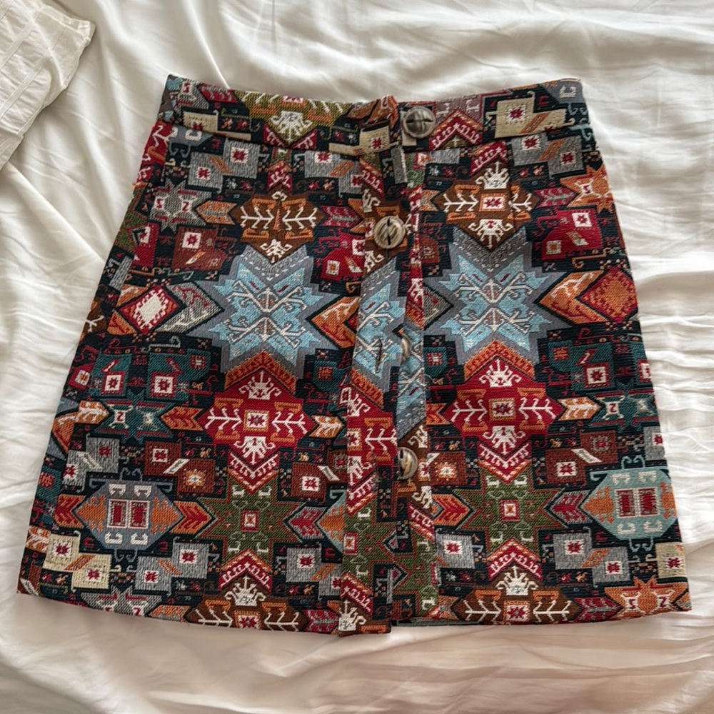 Red and Blue A-line Mini Skirt for Resort Wear
